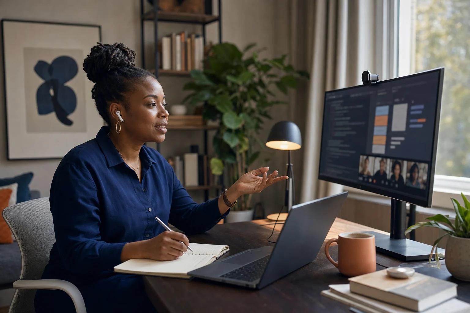 A remote software professional collaborating from a home office